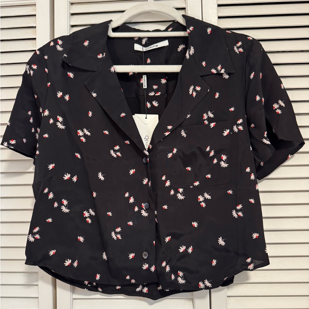 π Thakoon Black Daisy Print Crop Top - L - Picture 3 of 11